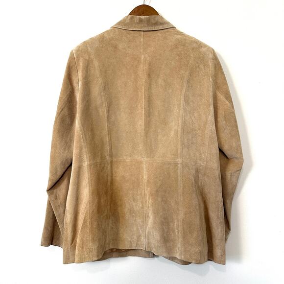 Vintage Suede Leather Blazer Jacket Tan Parisian Signature Large Relaxed 90s - Picture 4 of 12